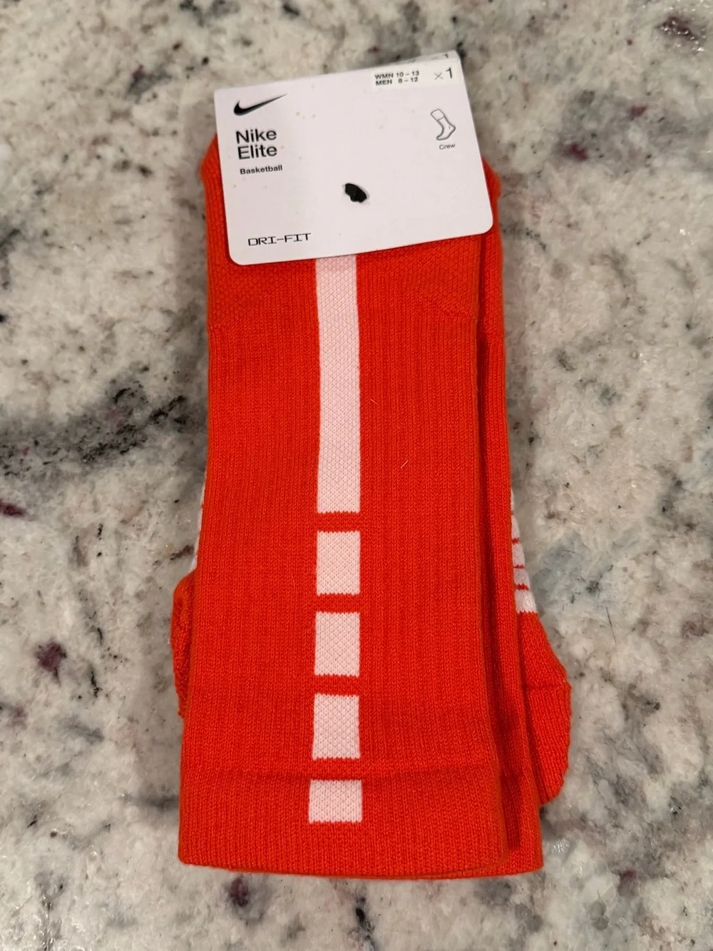 NWT Dri-FIT Elite Crew Basketball Crew Socks Bright Orange with White Accents L